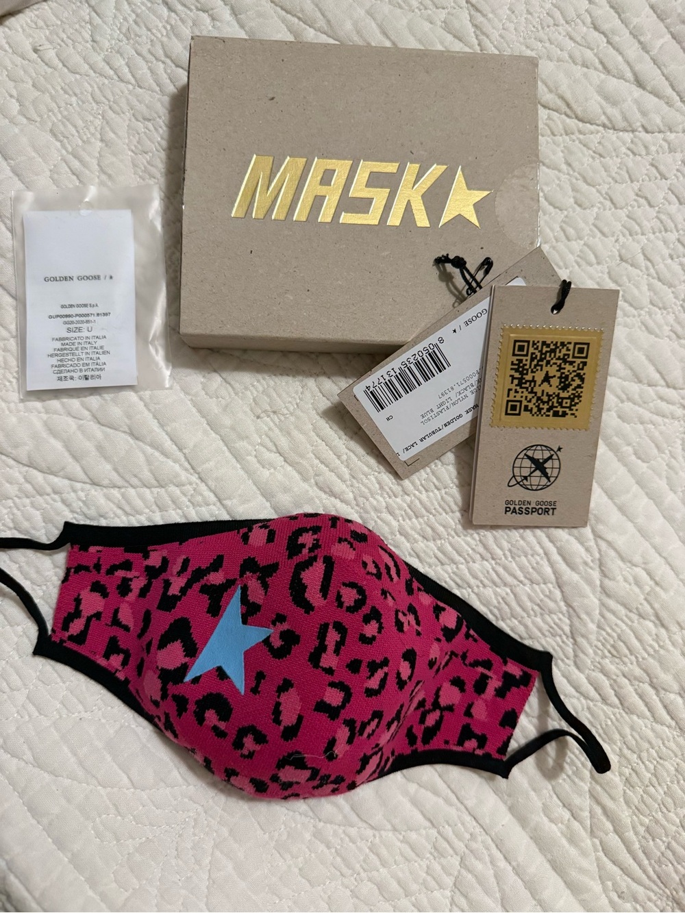 Golden Goose Pink Leopard Star Face Mask